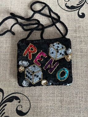 Black Sequin & Seed Beads Crossbody Bag with Colorful Bead Embellishments